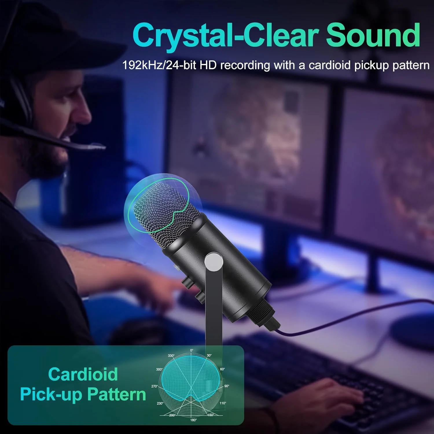 میکروفون کاندنسر USB مرکیس برای کامپیوتر، مک، تلفن، PS4/PS5 – میکروفون استودیویی Plug & Play با دکمه قطع صدا و کاهش نویز – برای ضبط، استریم، پادکست، بازی، زوم، تیک تاک، یوتیوب