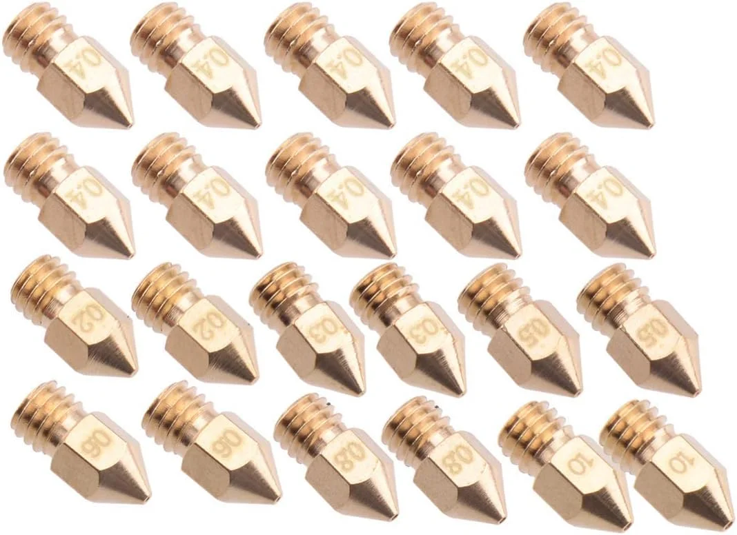 مجموعه 22 عددی نازل MK8 با قطر 1.75 میلی‌متر، سایزهای 0.2 تا 1.0 میلی‌متر، مناسب برای اکسترودر پرینتر سه بعدی Creality CR-10 Ender 3