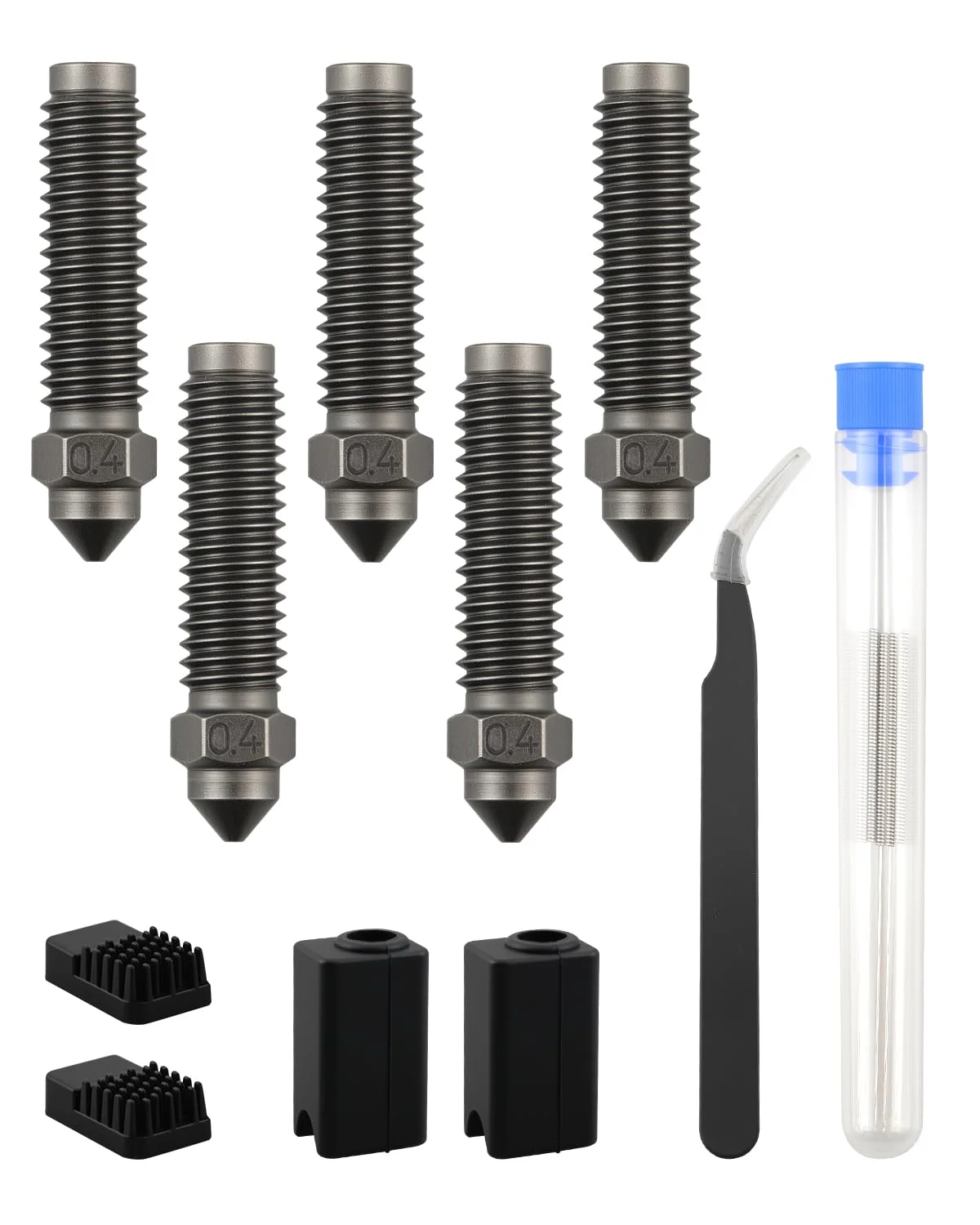 ست 5 عددی نازل 0.4 میلی‌متری برای Centauri Carbon مناسب برای پرینتر سه بعدی Elegoo Centauri شامل 5 عدد نازل فولادی سخت شده، نازل‌های مقاوم در برابر سایش نوک تیز با دمای بالا