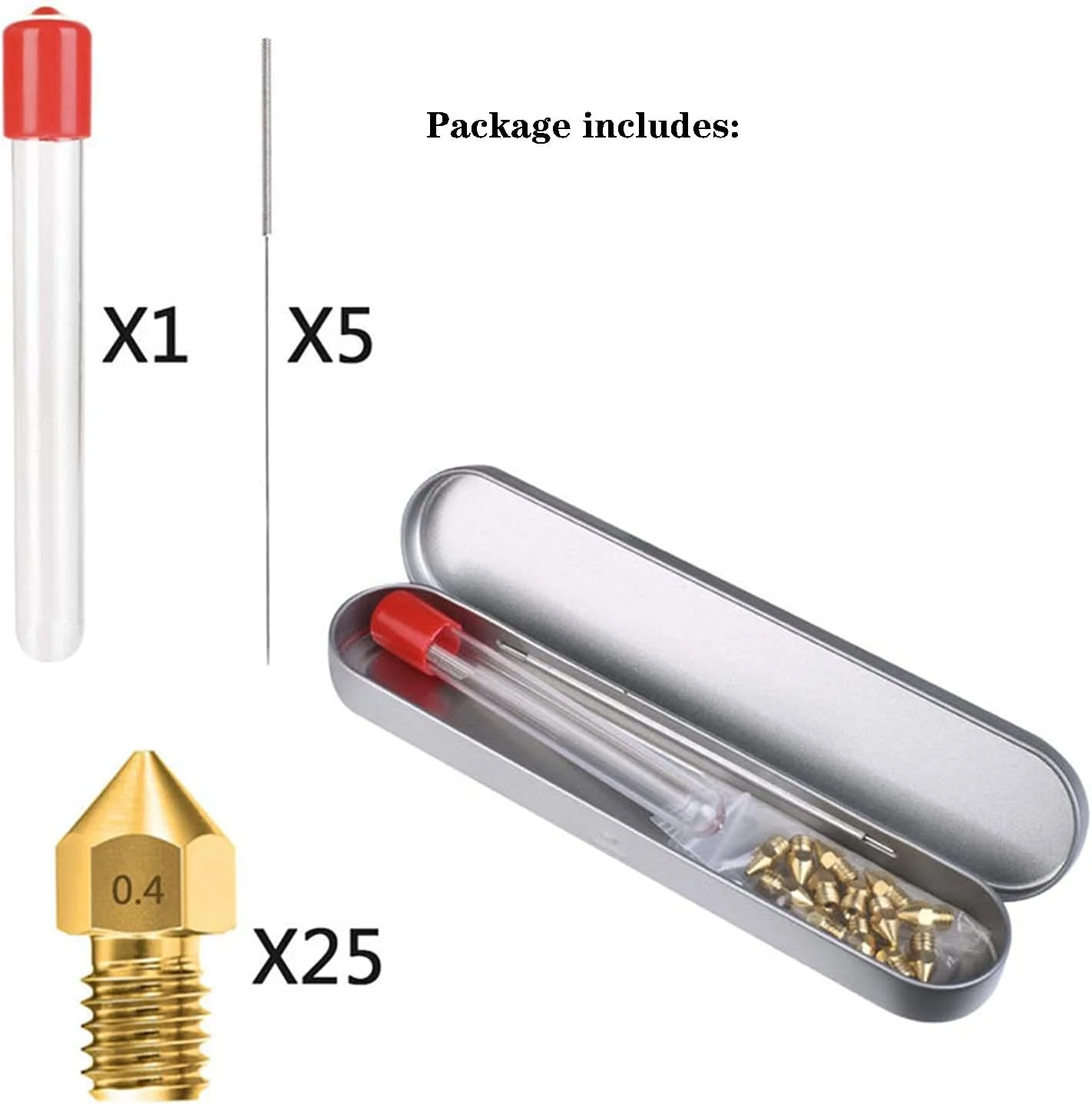 نازل برنجی BREAKA، اکسترودر MK8، رزوه M6، مواد مصرفی 1.75 میلی‌متری، به همراه جعبه نگهداری سوزن تمیز کننده، مجموعه 31 عددی، لوازم جانبی پرینتر سه بعدی