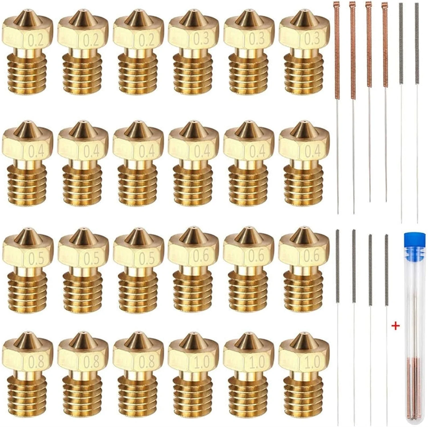 برکا ۲۴ عدد نازل برنجی + ۱۰ عدد کیت تمیز کننده نازل، لوازم جانبی پرینتر سه بعدی، رزوه M6، مناسب برای مواد مصرفی ۱.۷۵ میلی متری