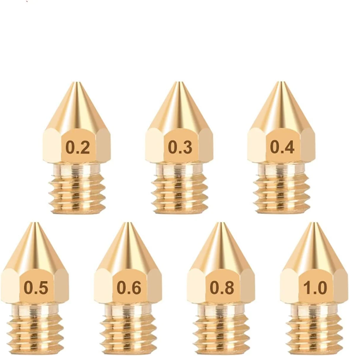 نازل اکسترودر برنجی 7 عددی Mk8، نوک تیز، هد چاپ با حروف، لوازم جانبی پرینتر سه بعدی، سازگار با تمام پرینترهای PLA ABS 1.75 میلی متری