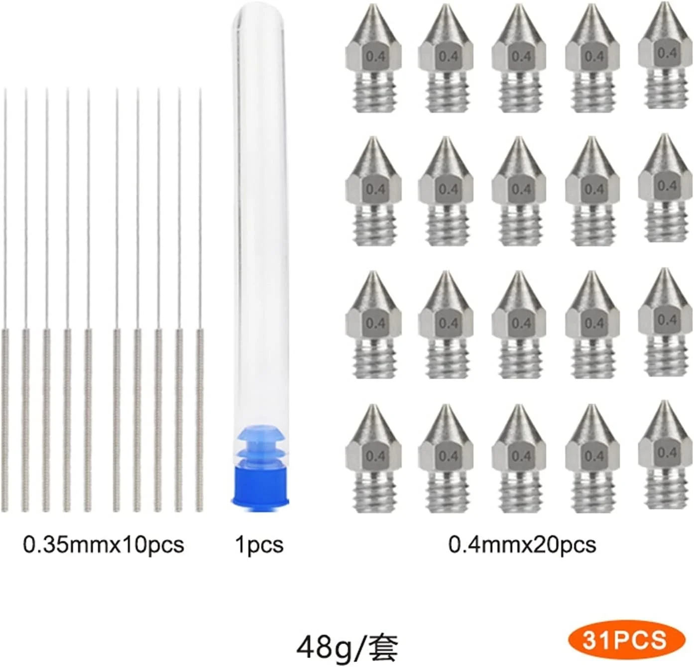 20 عدد نازل استیل ضد زنگ 0.4 میلی متری MK8، سر چاپ اکسترودر، کیت تمیز کننده، لوازم جانبی پرینتر سه بعدی 20 عدد نازل استیل ضد زنگ 0.4 میلی متری MK8، سر چاپ اکسترودر، کیت تمیز کننده، لوازم جانبی پرینتر سه بعدی