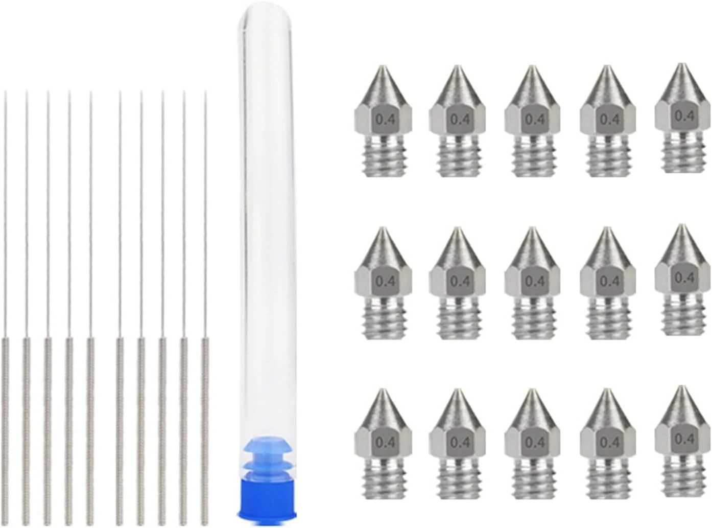 نازل استیل ضد زنگ 0.4 میلی متری MK8، هد چاپ اکسترودر، کیت تمیز کننده لایروبی، لوازم جانبی پرینتر سه بعدی، 15 عددی