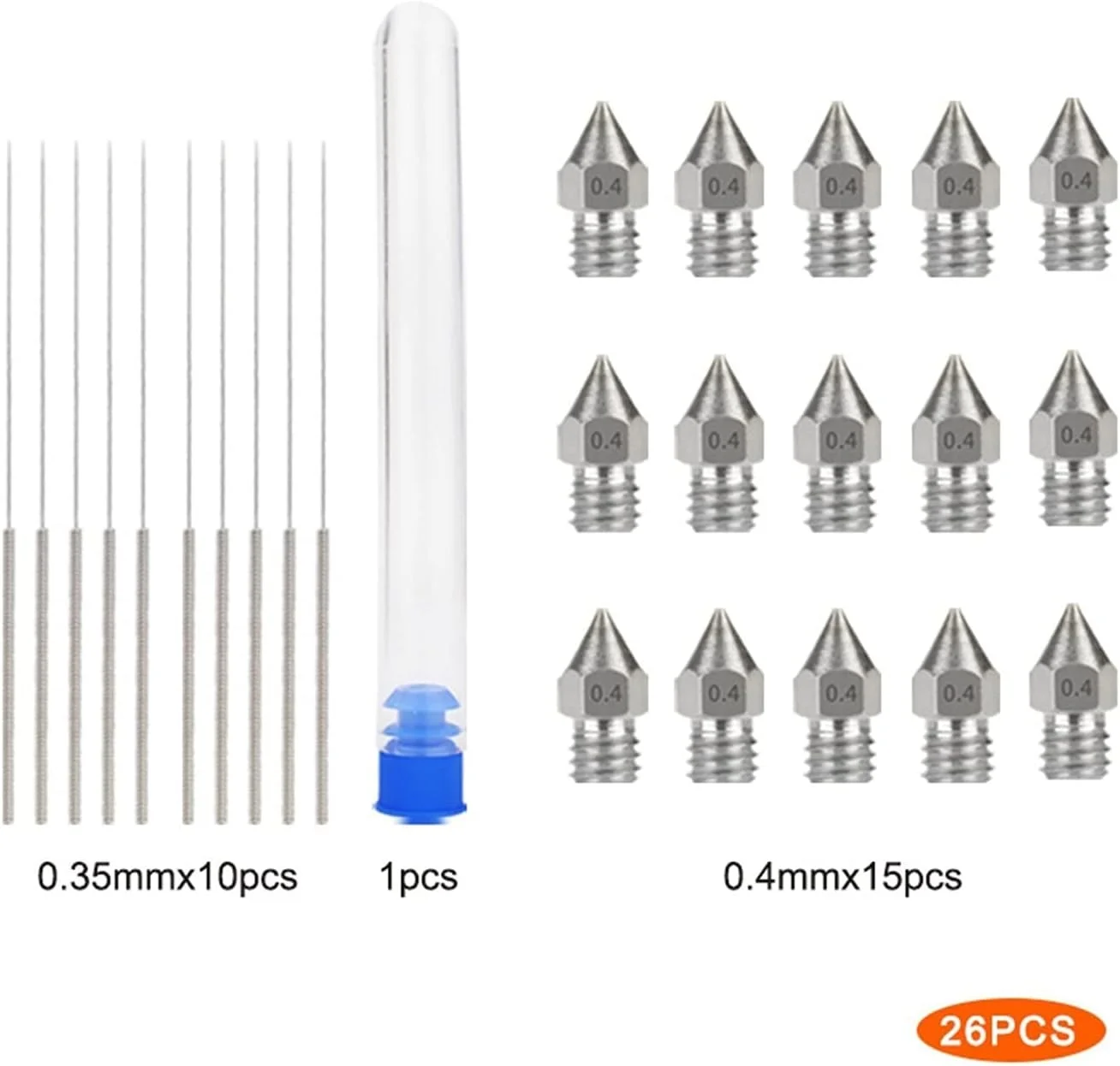 نازل استیل ضد زنگ 0.4 میلی متری MK8، هد چاپ اکسترودر، کیت تمیز کننده لایروبی، لوازم جانبی پرینتر سه بعدی، 15 عددی نازل استیل ضد زنگ 0.4 میلی متری MK8، هد چاپ اکسترودر، کیت تمیز کننده لایروبی، لوازم جانبی پرینتر سه بعدی، 15 عددی