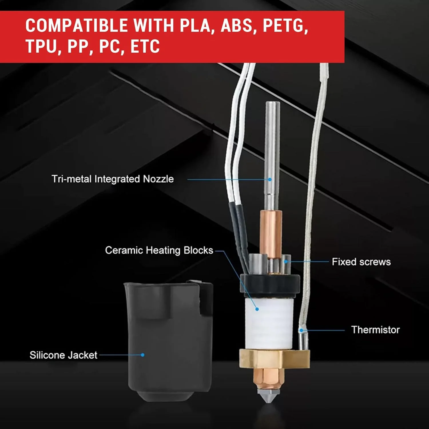 هات اند سرامیکی برای پرینتر سه بعدی Ender 3 V3، نازل دو فلزی 0.4 میلی متری، هات اند یکپارچه با قابلیت چاپ سریع و بالا برای کیت مینی اکستروژن هد پرینتر سه بعدی