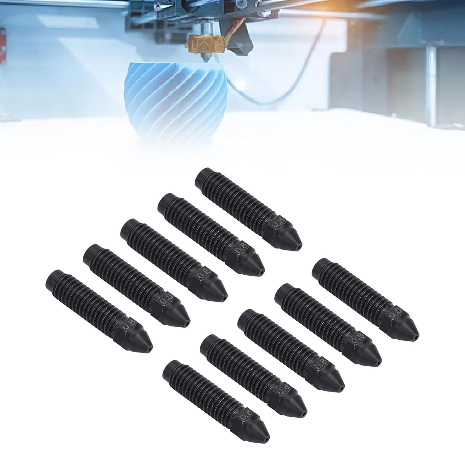 نازل اکسترودر فولادی سخت کاری شده بافووی، نازل هات اند برای پرینتر سه بعدی کربنی، 0.8 میلی متر، 1.75 میلی متر، مقاوم در برابر سایش و خوردگی در دمای بالا، ضد نشت، 10 عدد