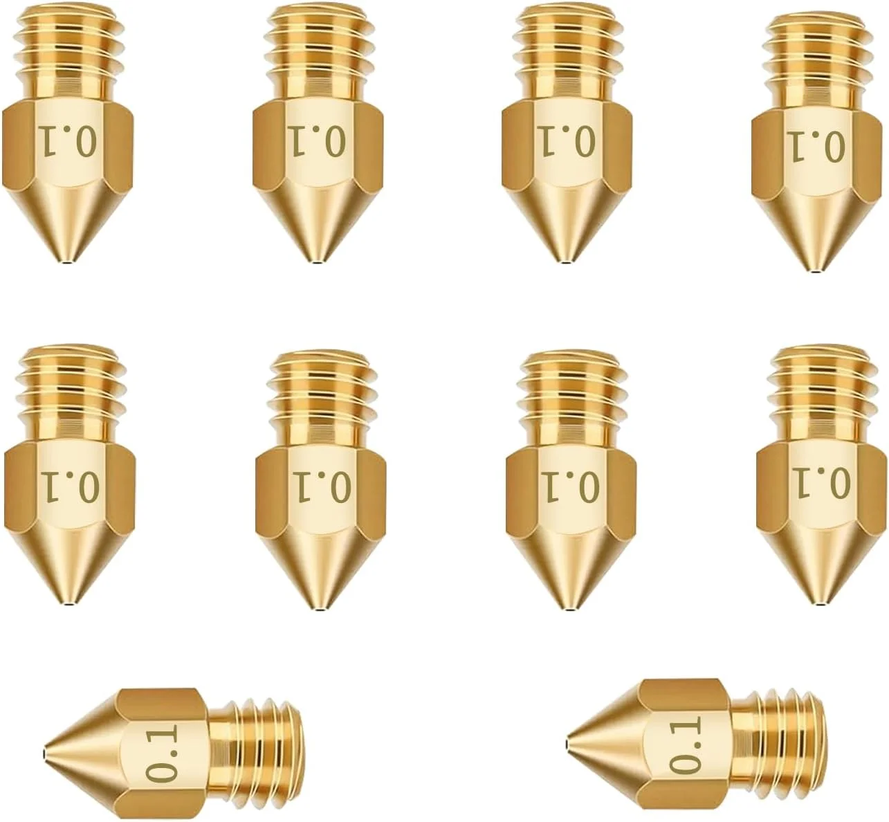 نازل های اکسترودر M6 Aopin، نازل های پرینتر سه بعدی 0.1 میلی متر / 0.004 اینچ برنجی، 10 عدد