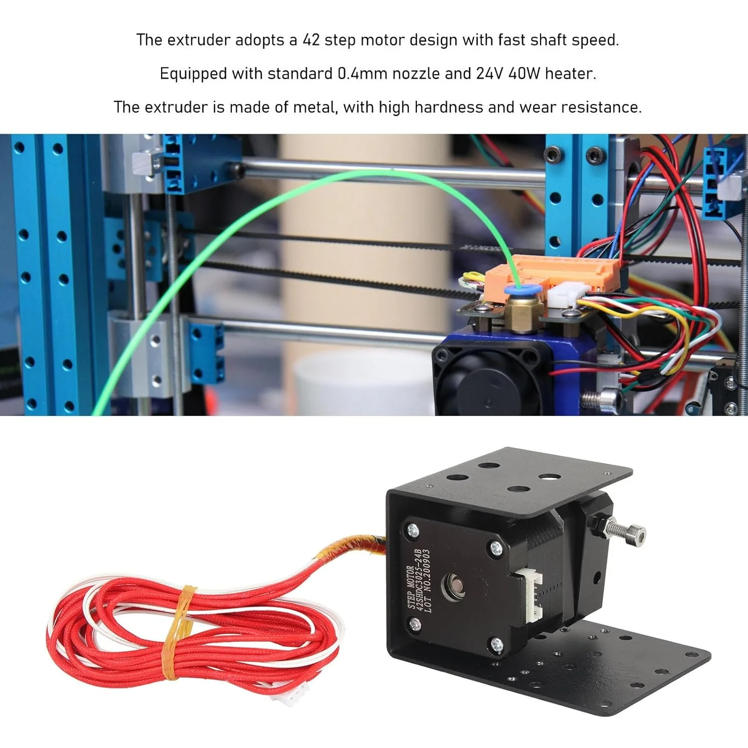 هد داغ، نازل اکسترودر پرینتر سه بعدی 0.4 میلی متری، مقاوم در برابر سایش، هد داغ پرینتر سه بعدی با موتور پله ای 42 برای پرینتر سه بعدی