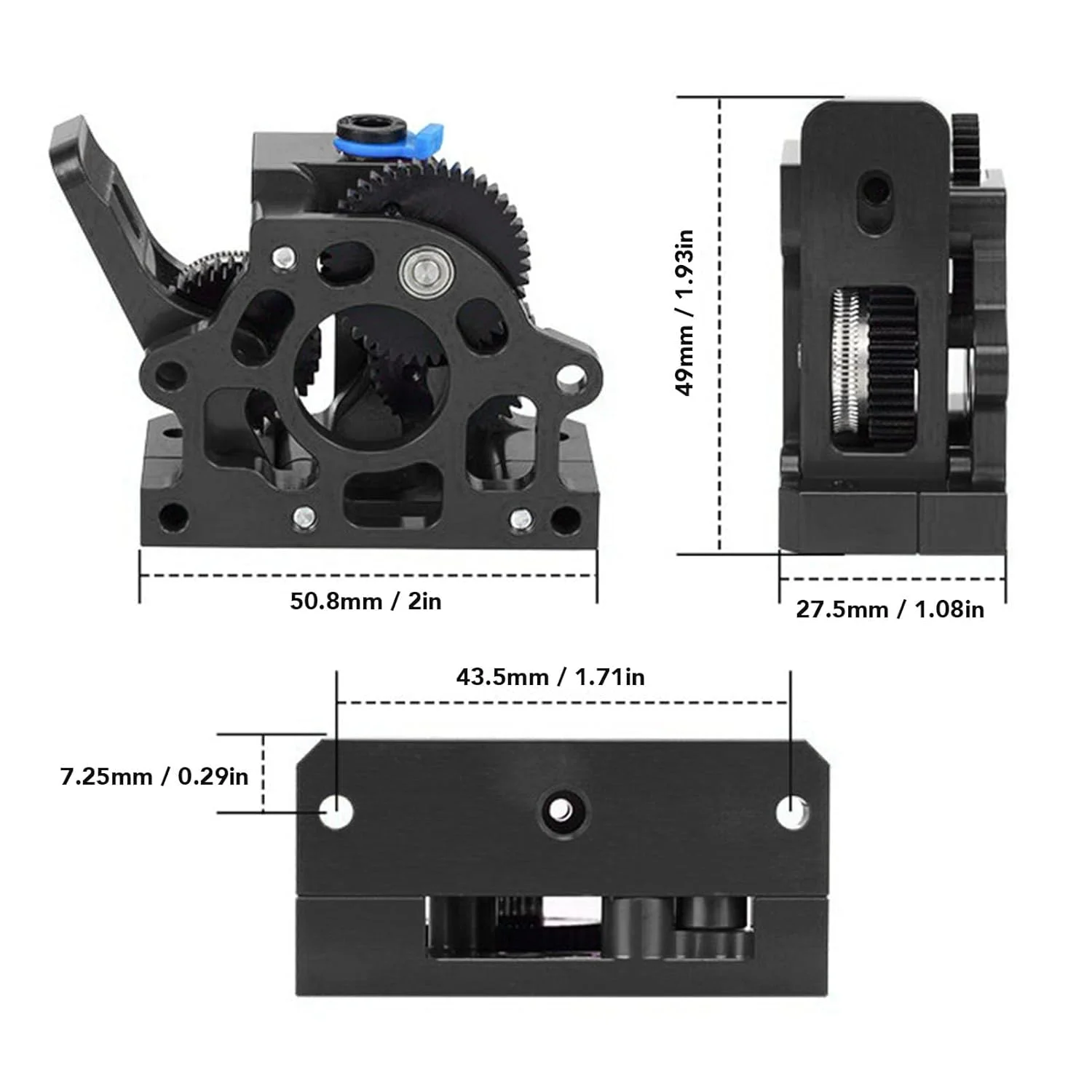 کیت اکسترودر پرینتر سه بعدی، آلیاژ آلومینیوم تمام فلزی با نسبت دنده 9.5:1، کیت اکسترودر دستگاه چاپ سه بعدی برای اکسترودرهای پرینتر سه بعدی (مشکی)