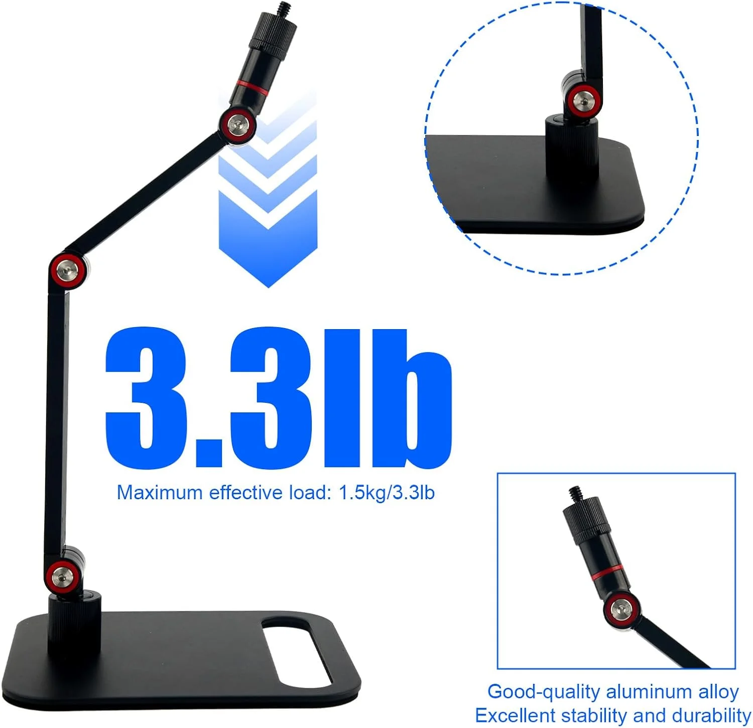 پایه میکروفون رومیزی، پایه بازوی میکروفون رومیزی قابل تنظیم با حداکثر بار 1.5 کیلوگرم به همراه آداپتورهای رزوه ای برای استریم پادکست، بازی و لوازم جانبی نصب روی میز استودیو