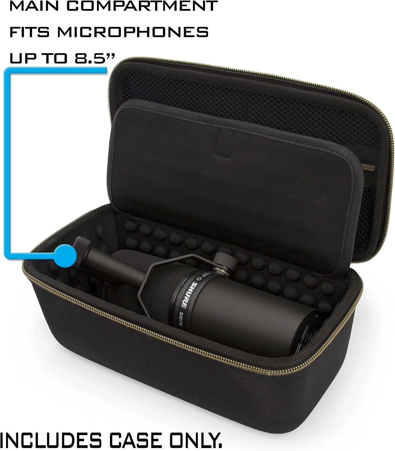 کیف استودیویی CASEMATIX سازگار با Rode PodMic، Shure SM7B و سایر میکروفون‌های بزرگ پادکست به همراه لوازم جانبی ضبط XLR - شامل فقط کیف میکروفون پادکست