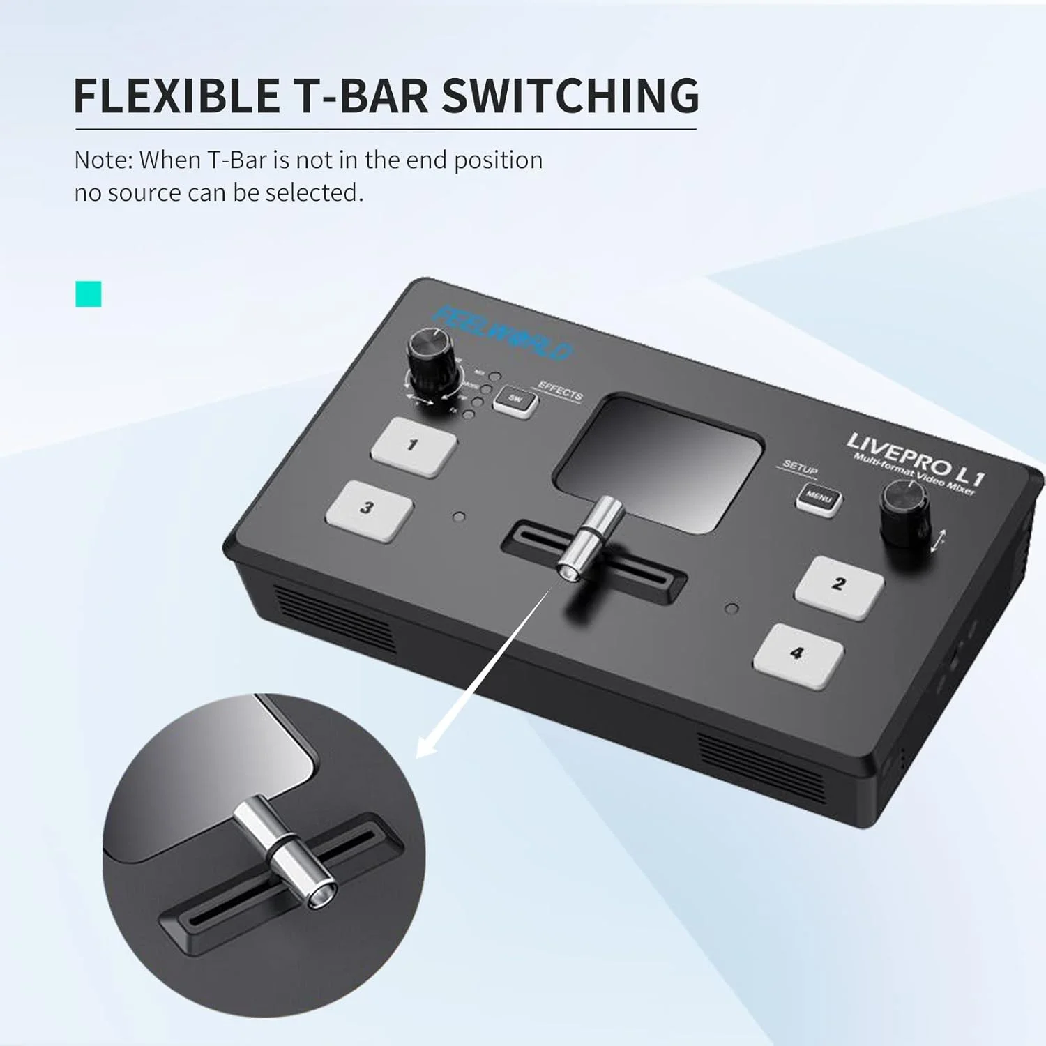 میکسر سوئیچر ویدیویی چند دوربینه FEELWORLD L1 با نمایشگر LCD 2 اینچی، 4 ورودی HDMI، خروجی USB 3.0 برای پخش زنده/تولید دوربین/پخش زنده (همراه با کابل USB + آداپتور)