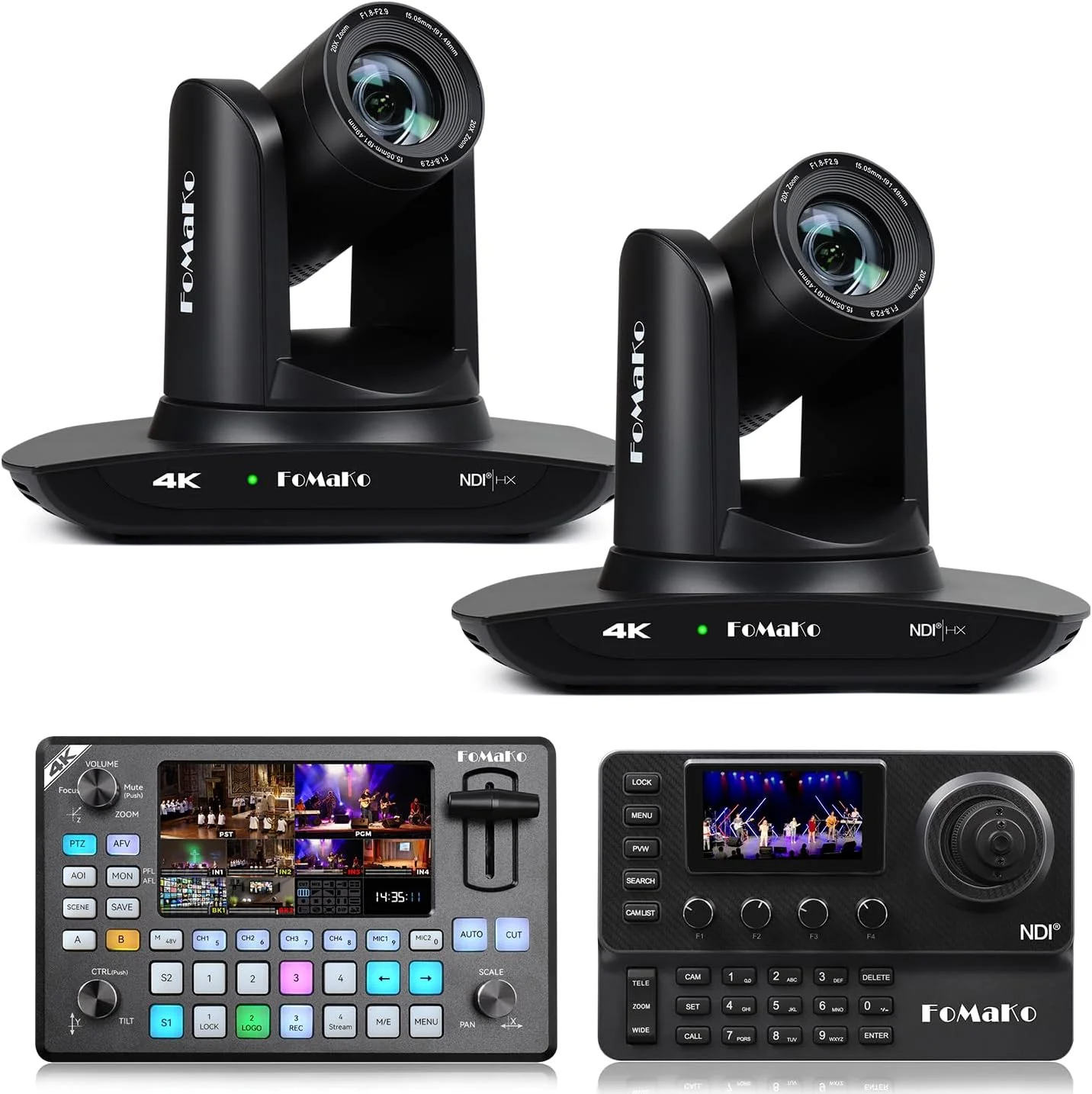 دوربین 4K PTZ با HDMI NDI فوماکو، زوم اپتیکال 20X با قابلیت ردیابی خودکار هوش مصنوعی نسل 3، برای همکاری بی‌درنگ کنفرانس ویدیویی، نظارت از راه دور و پخش زنده (K20UH NDIX2+KC602+KC606N)