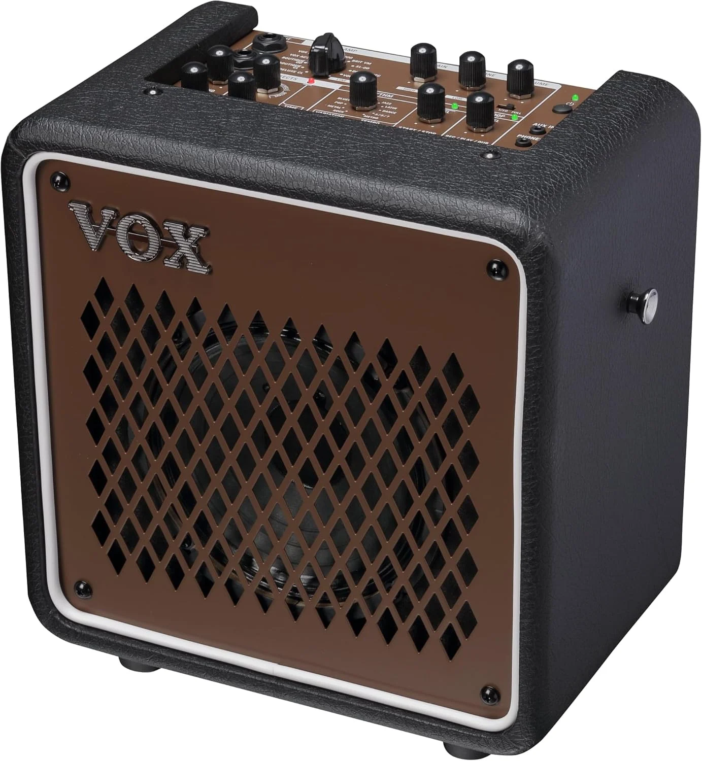 VOX - Mini Go 10 قهوه ای خاکی، آمپلی فایر کمبو برای گیتار و صدا سری "ترانزیستور" افکت ها، توان 10 وات، بلندگو 6.5 اینچی تا 16 اهم، رنگ قهوه ای خاکی