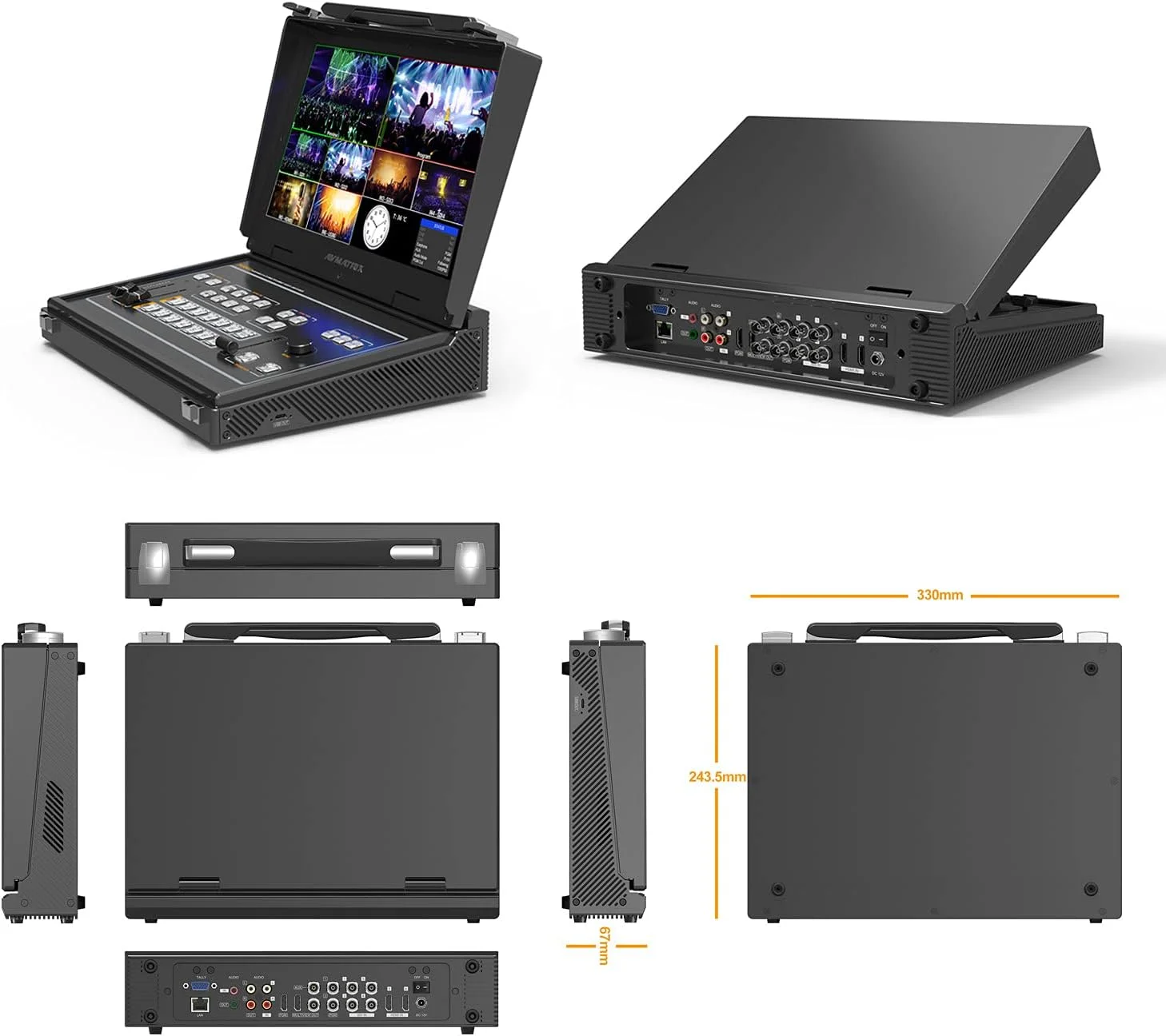 سوئیچر استریمینگ قابل حمل 6 کاناله SDI/HDMI مدل AVMATRIX PVS0613U؛ مانیتور 13.3 اینچی FHD IPS LCD؛ ضبط غیر فشرده برای استریم زنده، سازگار با UVC & UAC