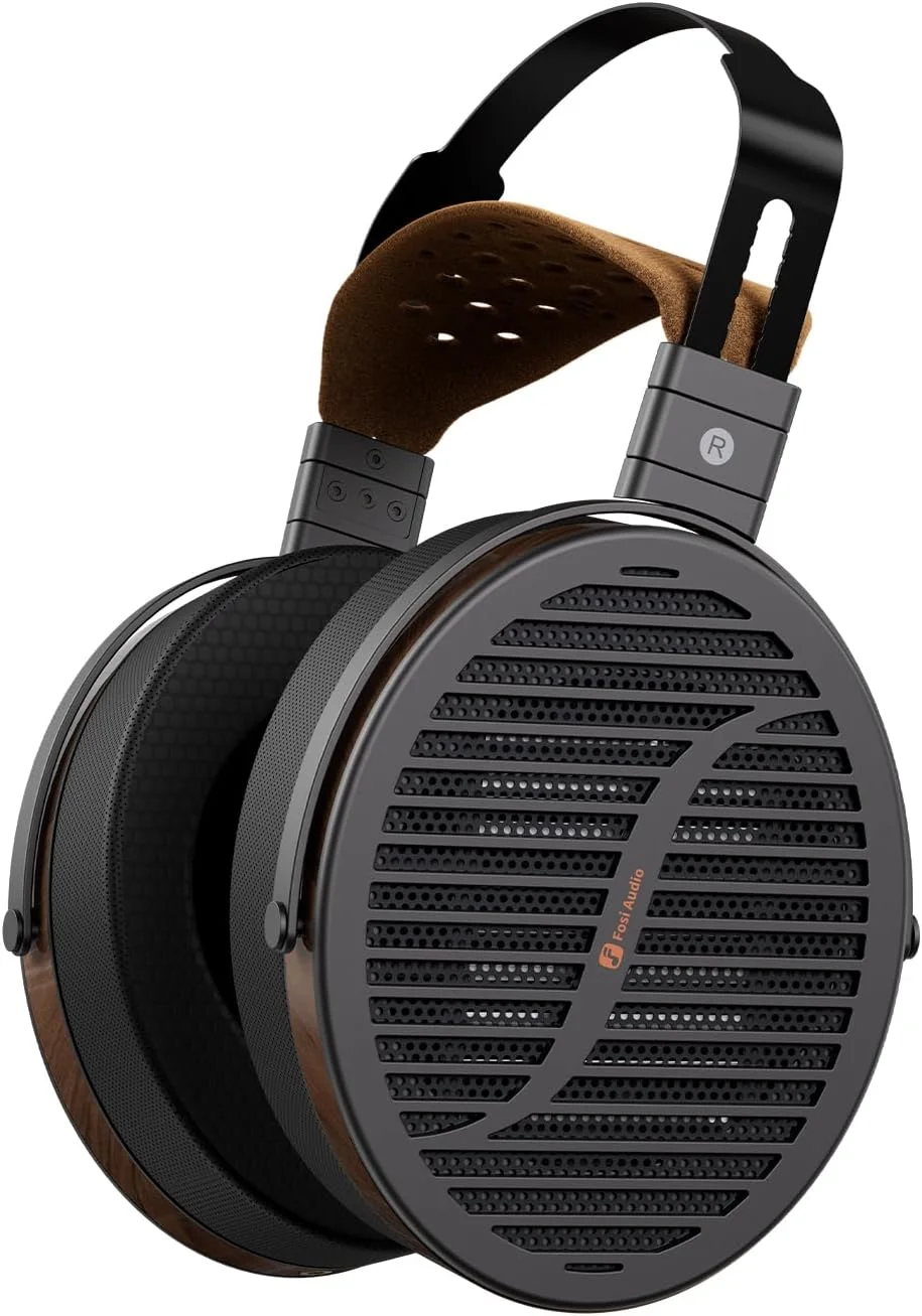 هدفون های آهنربایی مسطح پشت باز Fosi Audio i5 با دیافراگم فوق العاده بزرگ 97 میلی متری، فلز CNC و چوب گردو، هدفون های استودیویی سیمی Audiophile برای دستگاه های چند منبعی