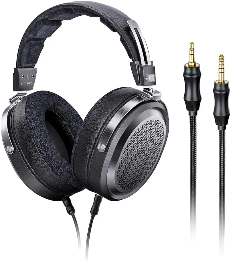 هدفون سیمی های-فای آهنربایی تخت پشت باز FiiO FT1 Pro برای خانه، استودیو، ضبط، حساسیت بالا (مشکی)