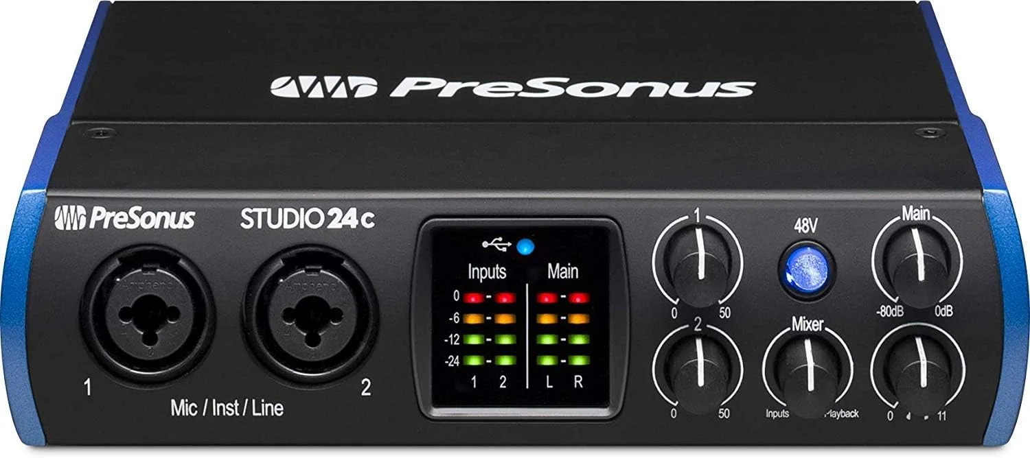 پکیج کارت صدای PreSonus Studio 24c 2x2 USB Type-C به همراه نرم افزار Studio One Artist، بازوی میکروفون قابل تنظیم با گیره چرخشی و گیره اتصال به میز و مانیتورهای Mackie CR3-X پکیج کارت صدای PreSonus Studio 24c 2x2 USB Type-C به همراه نرم افزار Studio One Artist، بازوی میکروفون قابل تنظیم با گیره چرخشی و گیره اتصال به میز و مانیتورهای Mackie CR3-X