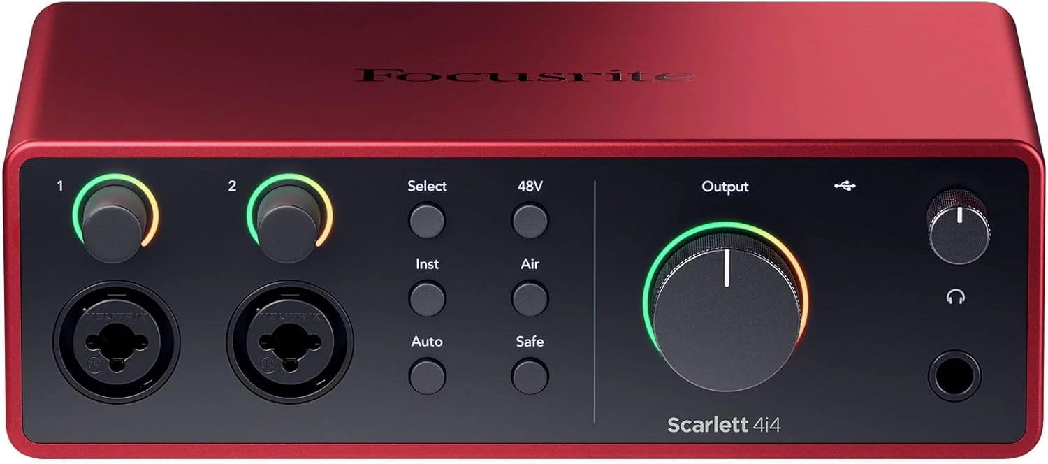 مجموعه Audiosavings: (1) هدفون استودیویی Rockville PRO-M50 SR + کابل فنری جداشدنی + پد گوشی به همراه (1) کارت صدای USB Focusrite Scarlett 4i4 نسل 4 برای ضبط استودیویی + نرم افزار (2 مورد)