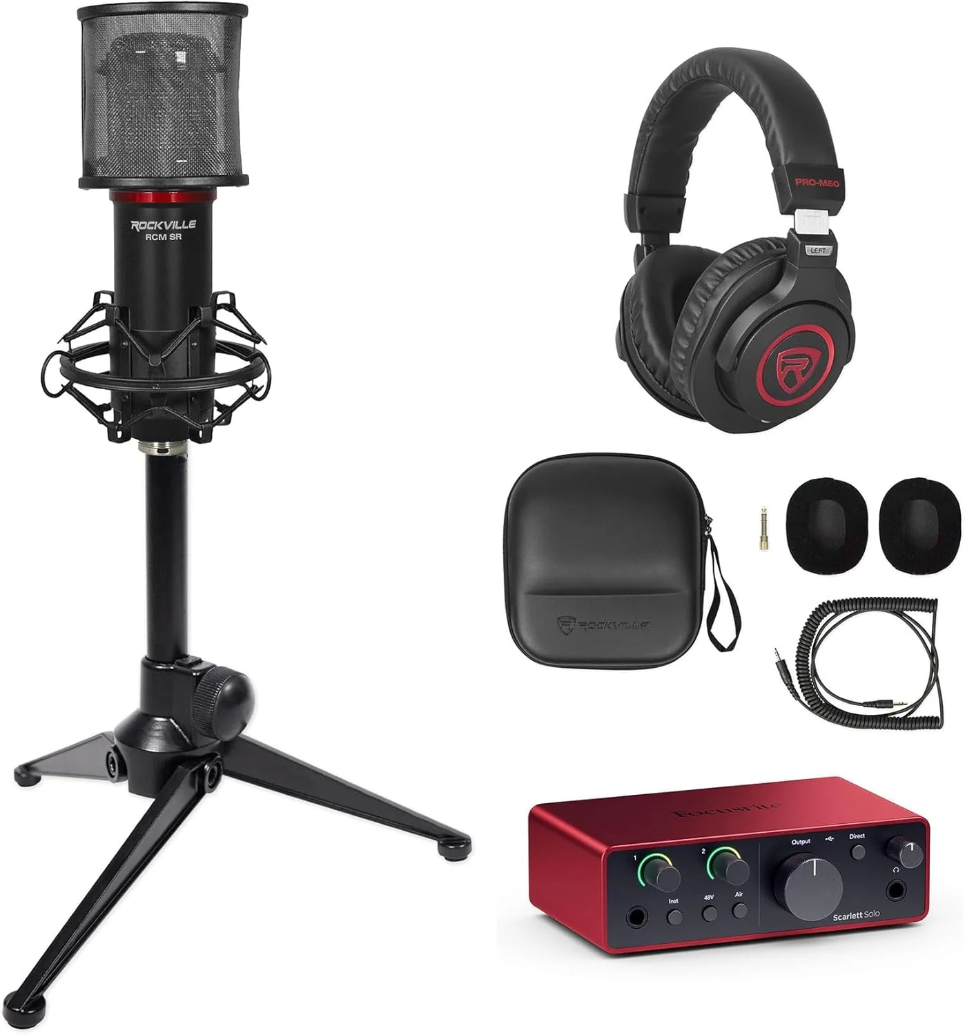 باندل Audiosavings: کارت صدای USB Focusrite Scarlett Solo نسل 4 به همراه پایه میکروفون Rockville RDTS + میکروفون استودیویی/ضبط RCM SR + هدفون PRO-M50 SR (شامل 4 قطعه) باندل Audiosavings: کارت صدای USB Focusrite Scarlett Solo نسل 4 به همراه پایه میکروفون Rockville RDTS + میکروفون استودیویی/ضبط RCM SR + هدفون PRO-M50 SR (شامل 4 قطعه)
