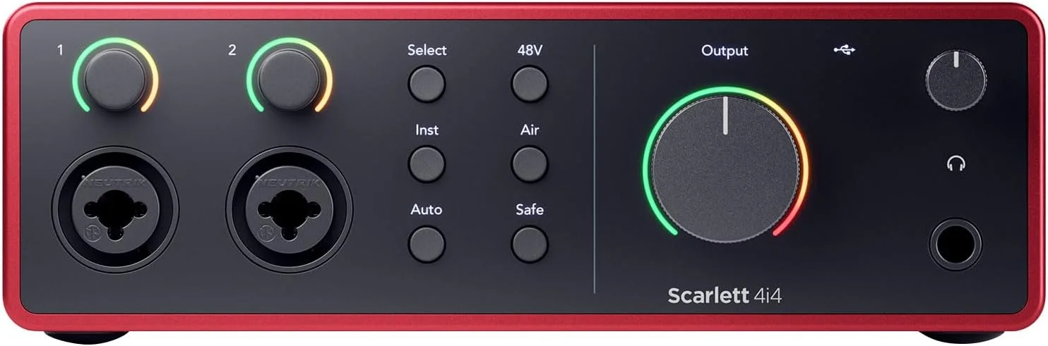 مجموعه Audiosavings: (1) هدفون استودیویی Rockville PRO-M50 SR + کابل فنری جداشدنی + پد گوشی به همراه (1) کارت صدای USB Focusrite Scarlett 4i4 نسل 4 برای ضبط استودیویی + نرم افزار (2 مورد)