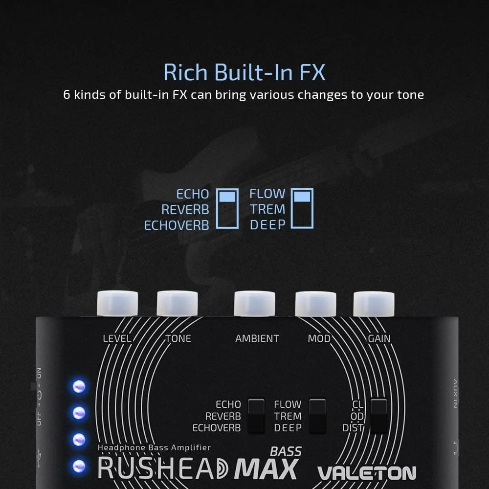 آمپلی فایر هدفون باس قابل حمل و شارژی USB Valeton Rushead Max Bass با افکت های چندگانه