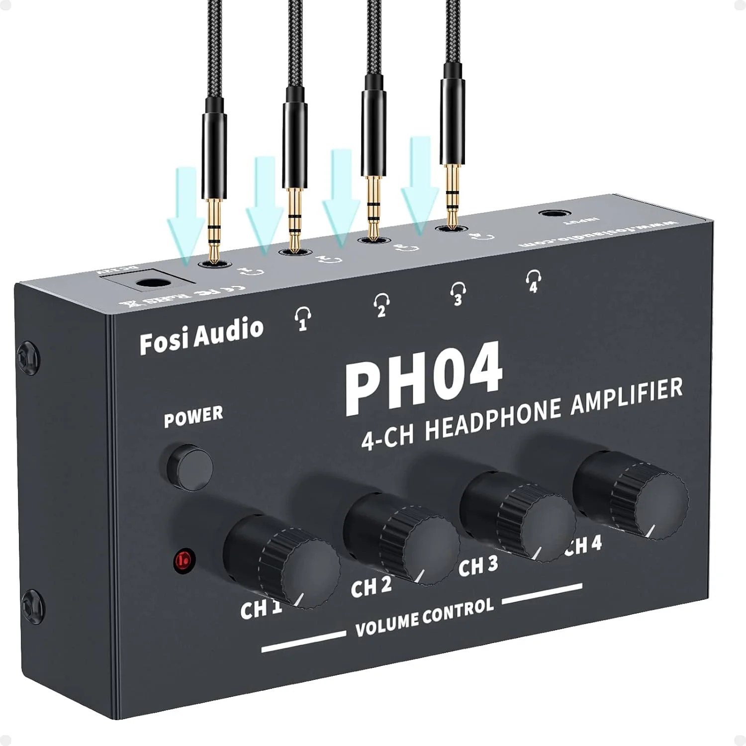 Fosi Audio PH04 تقویت کننده هدفون 4 کاناله استریو همراه با آداپتور برق 12 ولت 1 آمپر، اسپلیتر هدفون فوق العاده جمع و جور قابل حمل برای استودیو و استیج