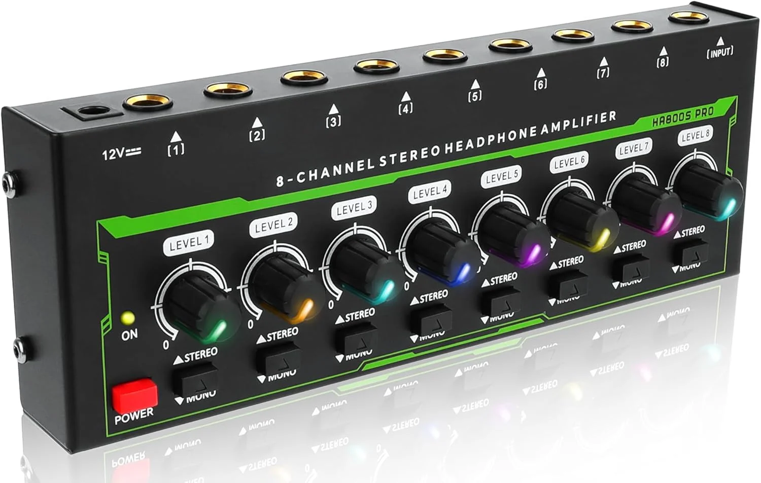 تقویت کننده هدفون، تقویت کننده تقسیم کننده صوتی 8 کاناله مونو/استریو با آداپتور برق DC12V 1A، خروجی هدفون 1/4 اینچی TRS و ورودی صوتی TRS برای استودیو گیتار PC، استیج KTV، خانه، HA800S Pro