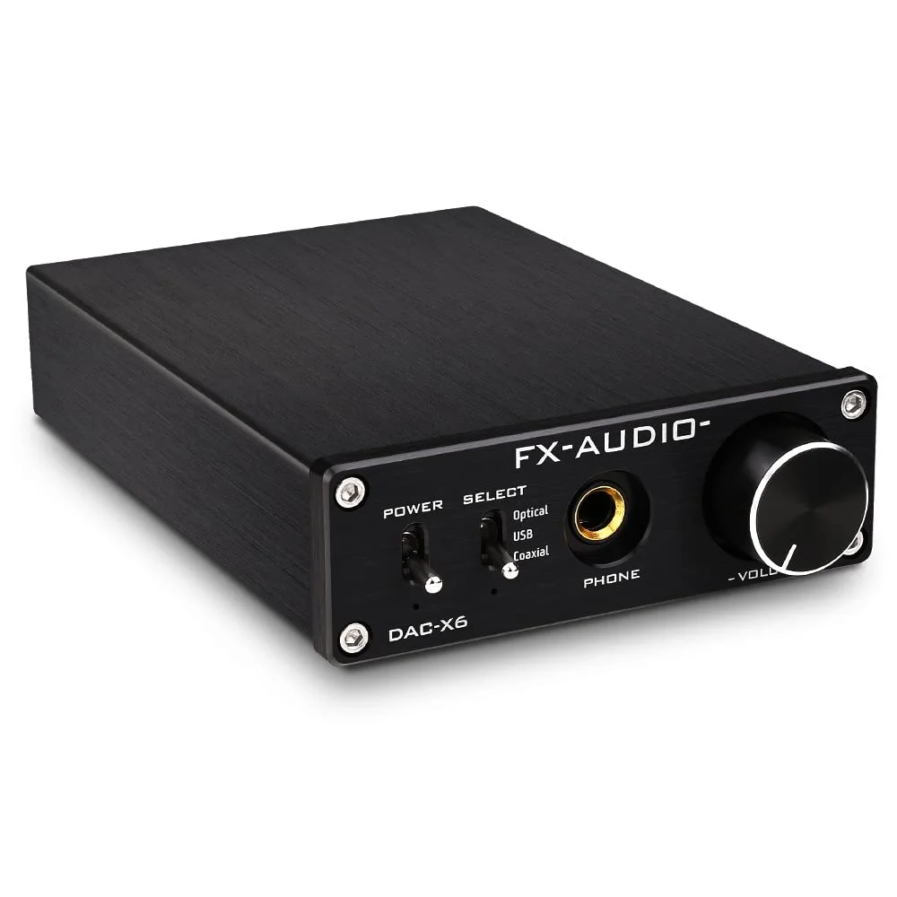 FX-Audio DAC-X6 آمپلی فایر هدفون مینی HiFi 2.0 رمزگشای صوتی دیجیتال DAC ورودی USB/Coaxial/Optical خروجی RCA/آمپلی فایر هدفون 24Bit/96KHz DC12V (مشکی)