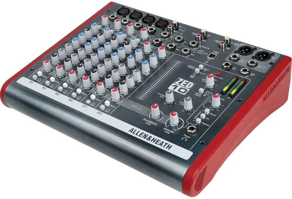 میکسر صوتی با کیفیت Allen & Heath ZED-10 مناسب تور با 2 ورودی میکروفون/لاین، 2 ورودی میکروفون/لاین/DI، 3 ورودی لاین استریو و ورودی/خروجی USB (AH-ZED-10)، مشکی و قرمز