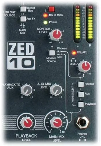 میکسر صوتی با کیفیت Allen & Heath ZED-10 مناسب تور با 2 ورودی میکروفون/لاین، 2 ورودی میکروفون/لاین/DI، 3 ورودی لاین استریو و ورودی/خروجی USB (AH-ZED-10)، مشکی و قرمز
