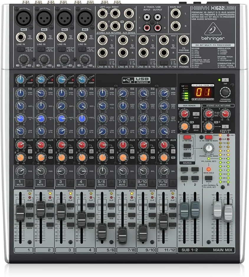 میکسر 16 کانال Behringer Xenyx X1622USB با پری امپ میکروفون XENYX و کمپرسور