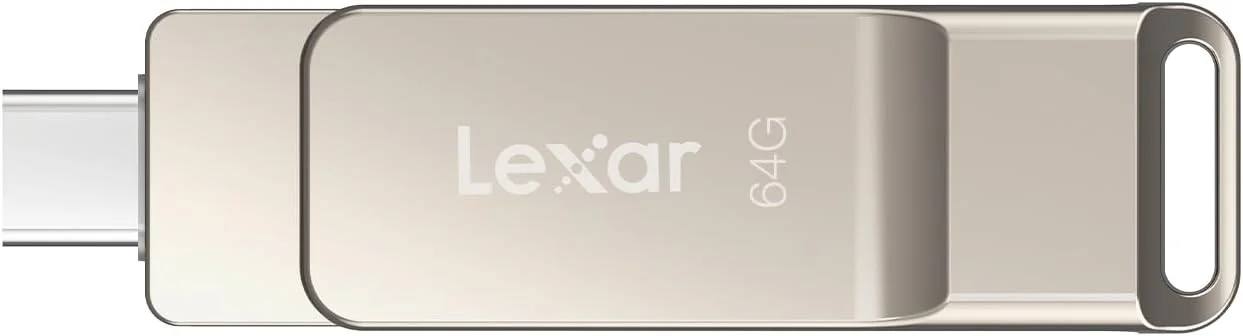 فلش مموری دوگانه Lexar D40E با ظرفیت 64 گیگابایت، USB 3.2 Gen 1 Type-C، طراحی چرخشی فلزی، سازگار با iPhone 16