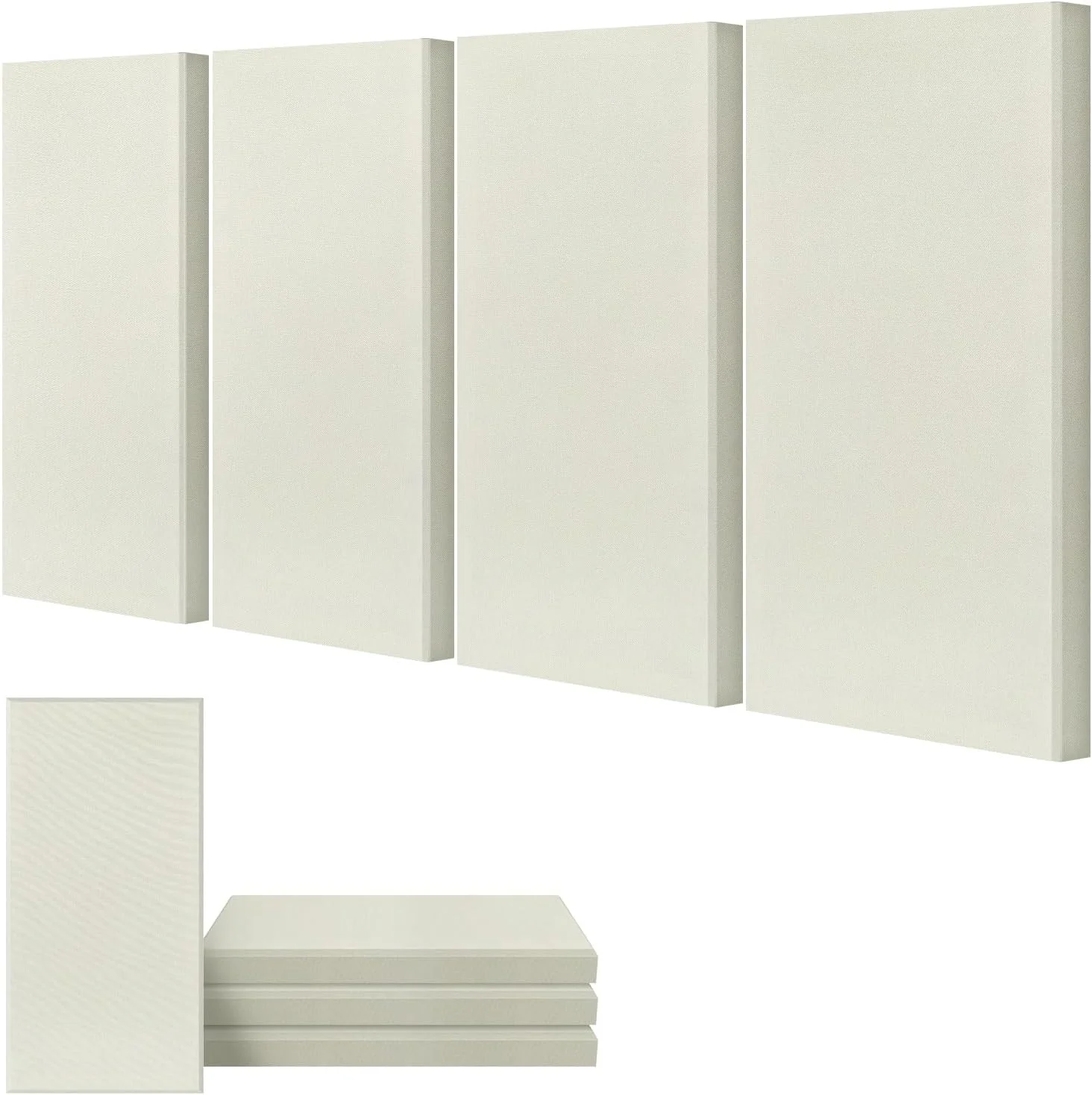 UMIACOUSTICS 4 PCS Acoustic Wall Panels, 2“ Thick 23.6" x 11.8" Fiberglass Recording Studio Acoustical Treatments Panels, Self-adhesive Sound Absorbing Panels for Studios, Office, Home Theater. Beige