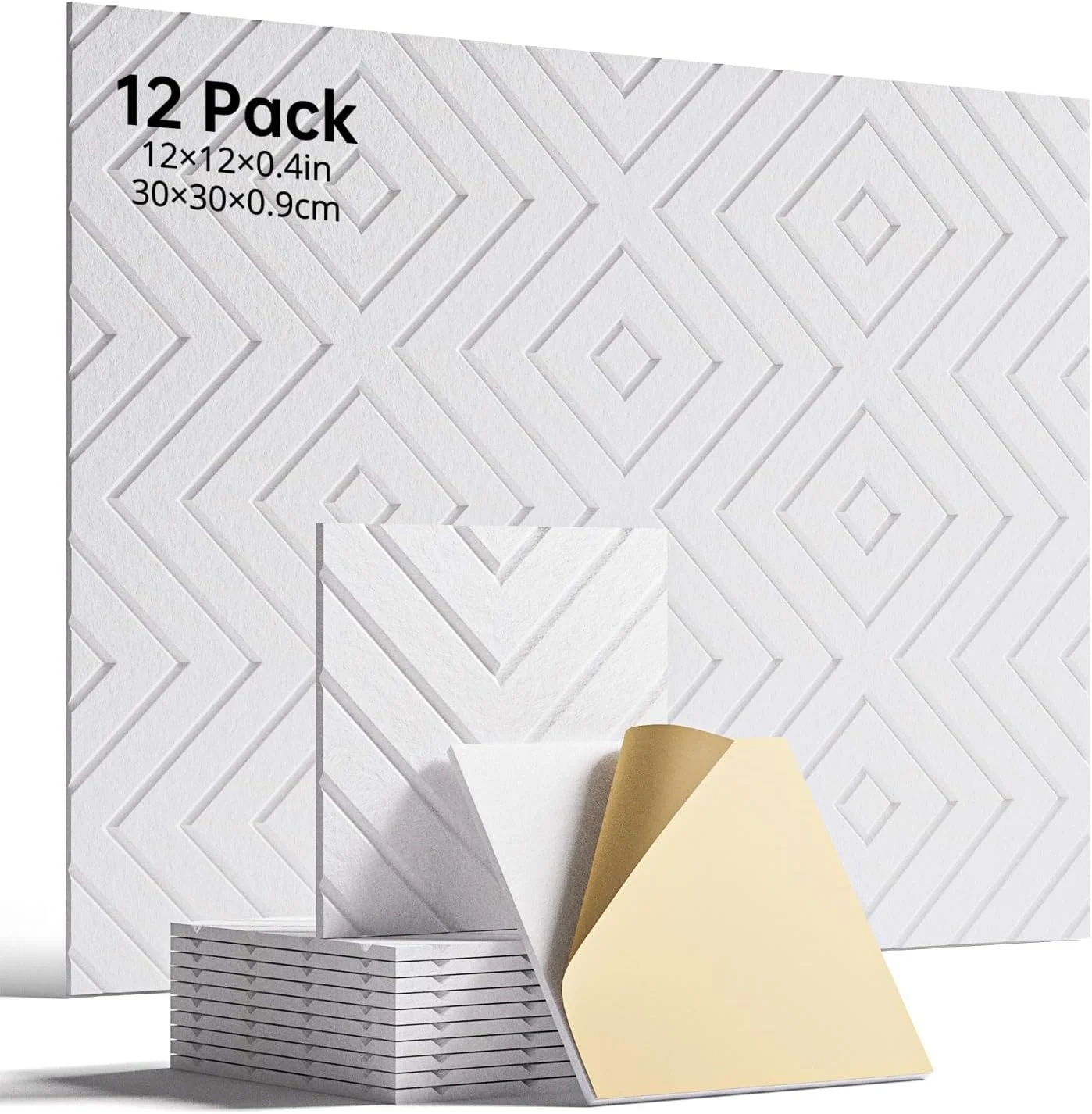 Sound Proof Foam Panels for Walls, 12 Pack Self-Adhesive Acoustic Panels, 12" X 12" X 0.4" Soundproof Wall Panels for Door, Ceiling, Home Office White