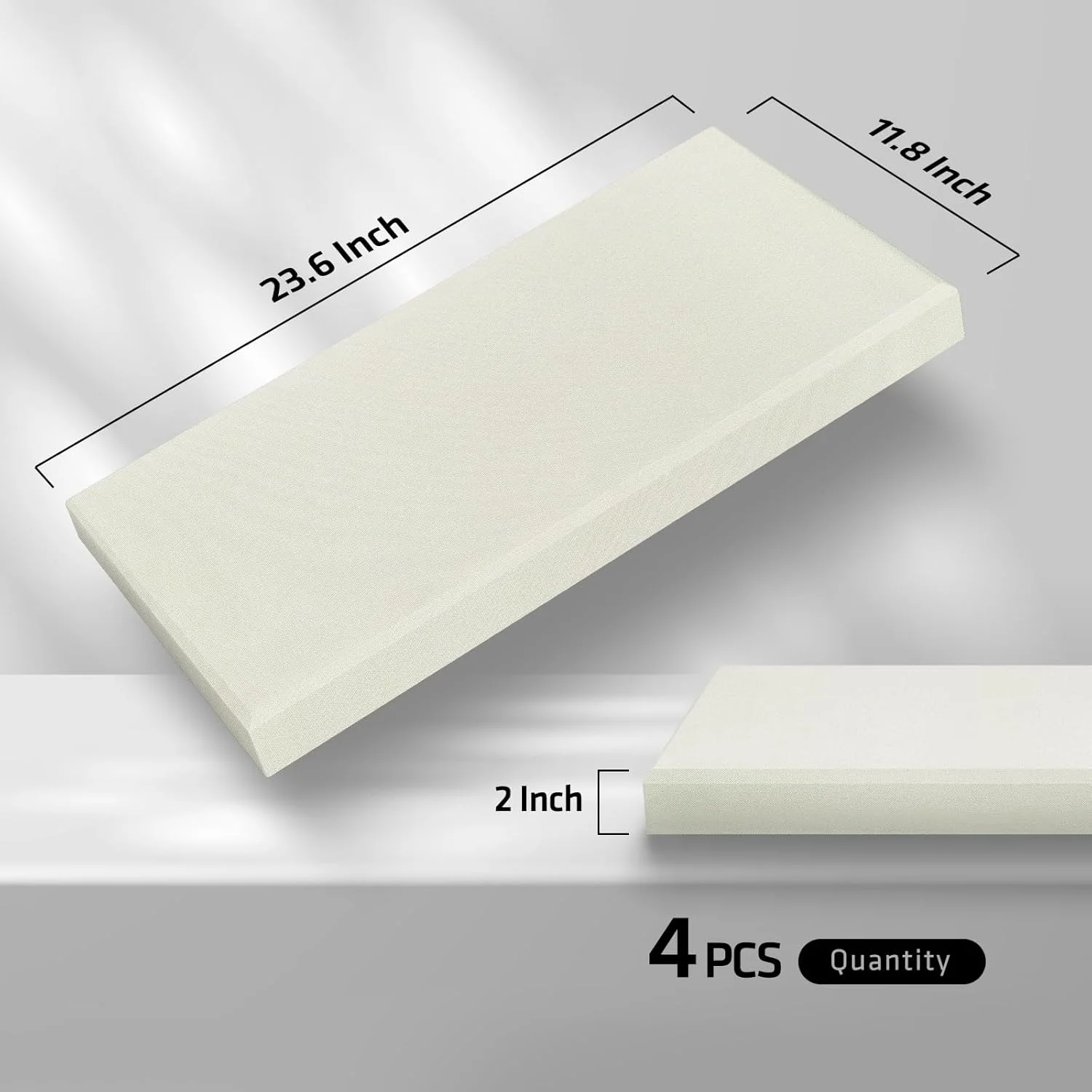 UMIACOUSTICS 4 PCS Acoustic Wall Panels, 2“ Thick 23.6" x 11.8" Fiberglass Recording Studio Acoustical Treatments Panels, Self-adhesive Sound Absorbing Panels for Studios, Office, Home Theater. Beige