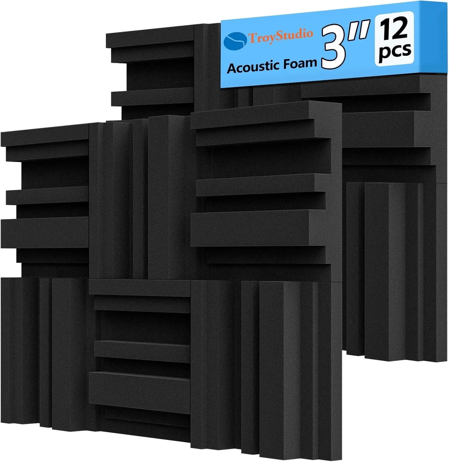 پنل های فوم آکوستیک ضخیم TroyStudio با ابعاد 30x30x7.5 سانتی متر و طرح پراکندگی، 12 عدد فوم پخش کننده صدا با چگالی بالا، کاشی های پدینگ سه بعدی ضد صدا برای استودیو ضبط صدا و دفتر کار خانگی