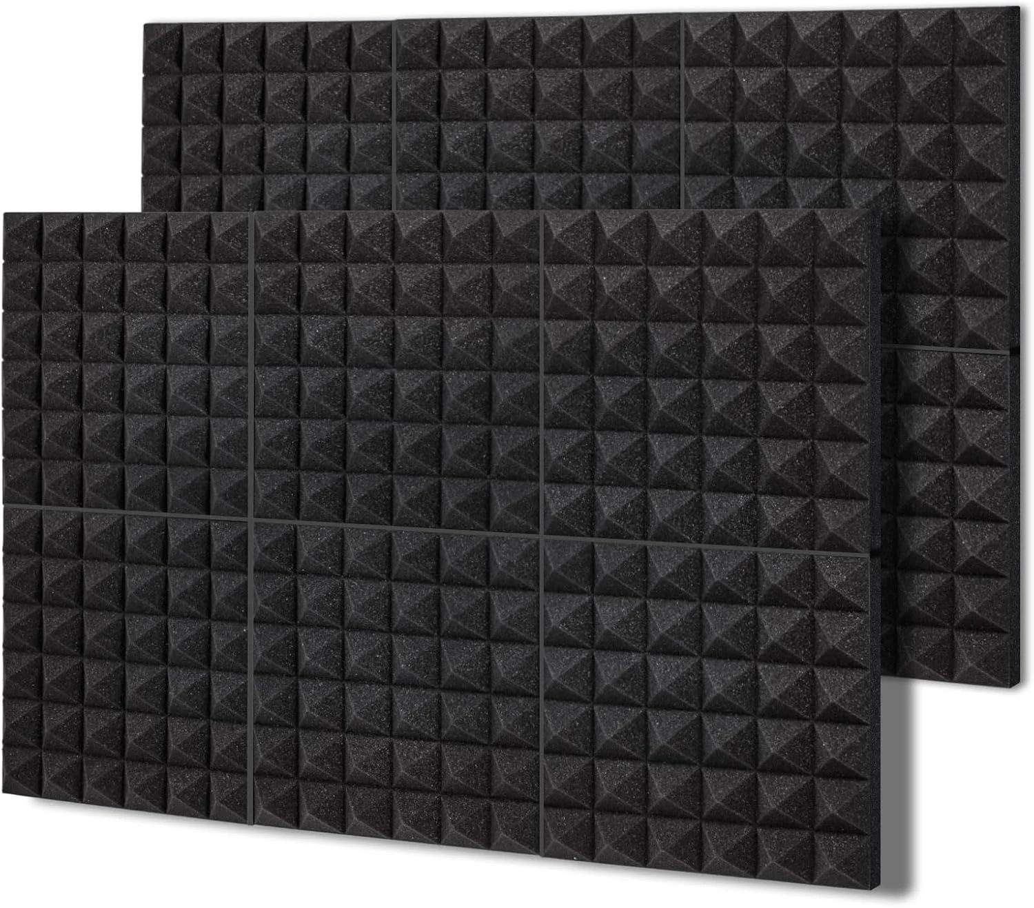 پنل های فوم آکوستیک ضخیم TroyStudio، 12 X 12 X 2 اینچ، 12 عدد فوم جاذب صدا هرمی، پد متراکم عایق صدا، فوم های جاذب استودیو ضبط، پنل سقفی دیواری سه بعدی تزئینی