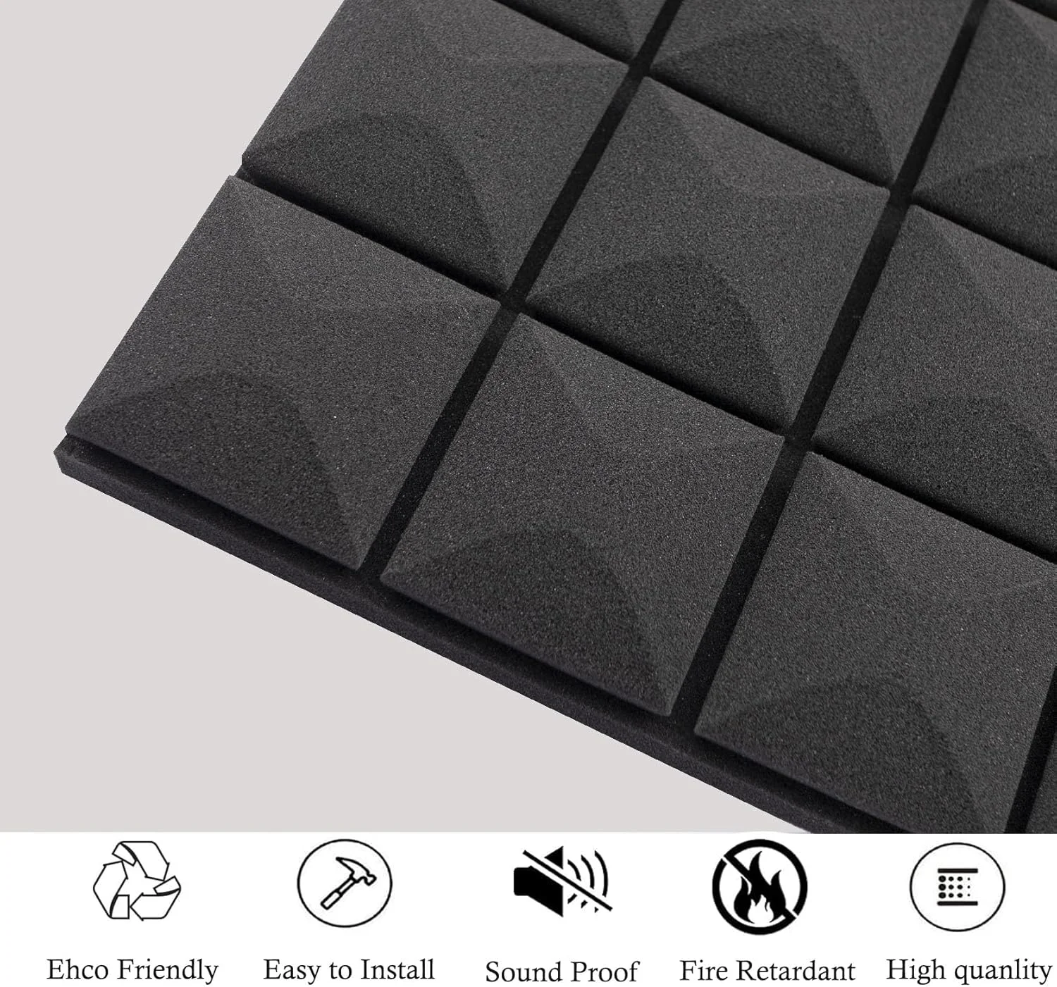 دو عدد پنل فوم عایق صدا برای دیوار، پنل فوم آکوستیک قارچی 122x61x5 سانتی متر، فوم ضد صدا با چگالی بالا و مقاوم در برابر آتش برای خانه، استودیو، کاهش نویز و اکو