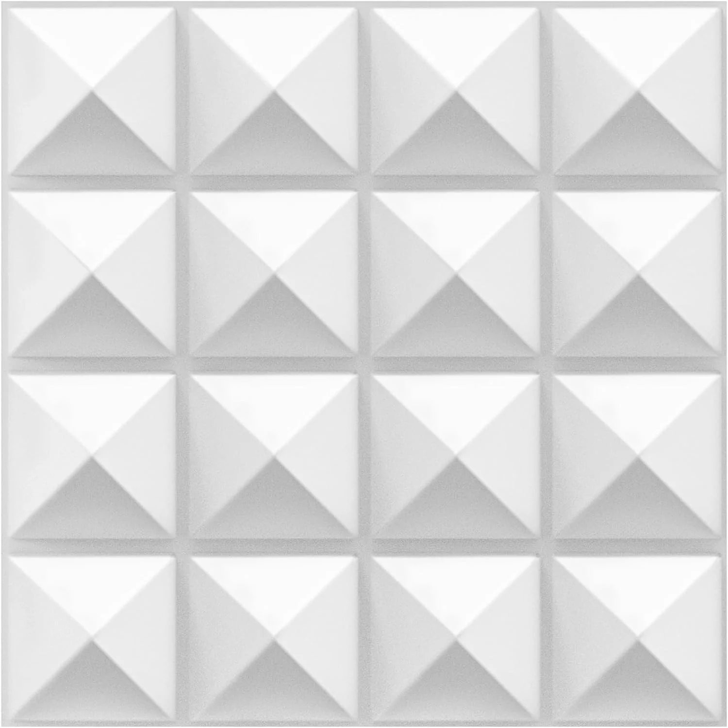 پنل های دیفیوزر صوتی TroyStudio، 12 X 12 X 1 اینچ 16 عدد پنل دیواری پلاستیکی PVC، پنل دیفیوژن آکوستیک استودیو ضبط، کاشی های سقفی تزئینی هنری سه بعدی (هرمی، سفید)