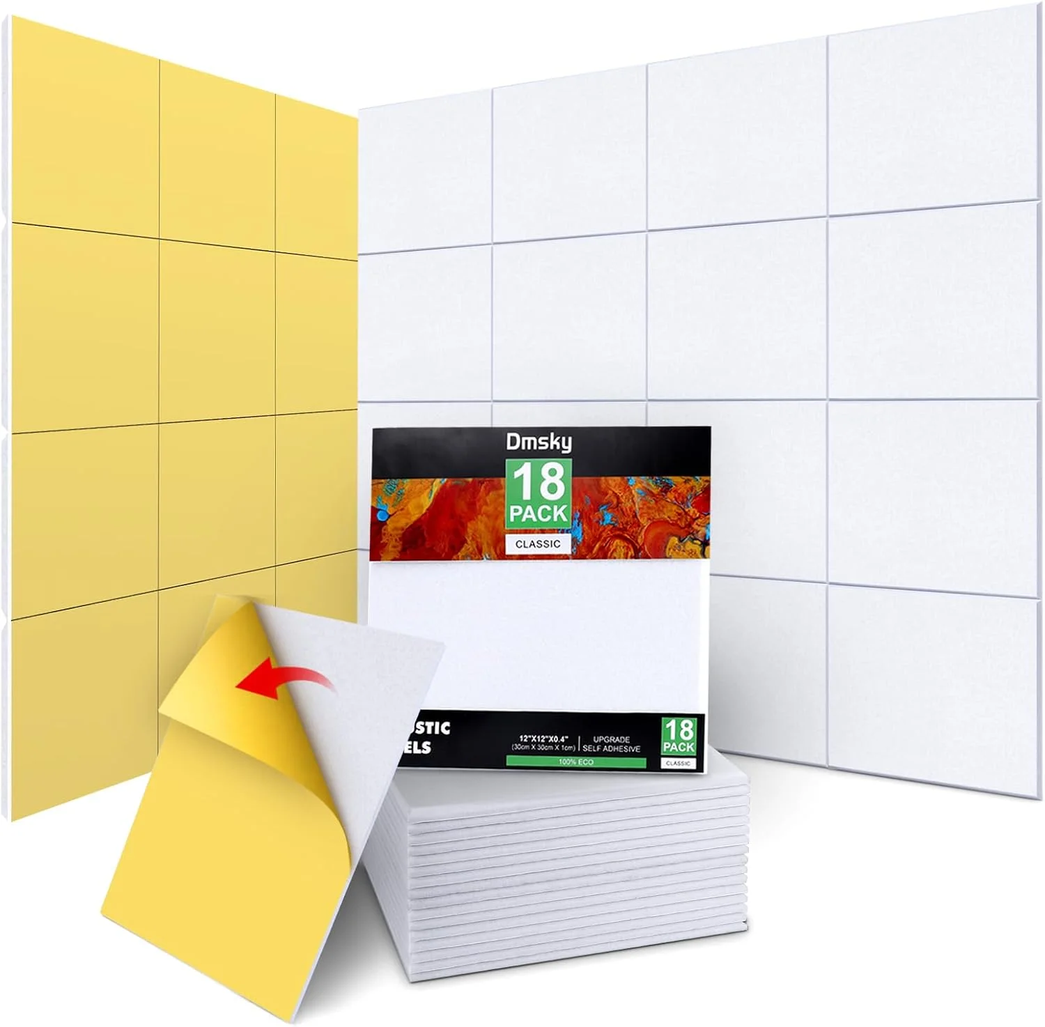 پنل آکوستیک 18 عددی - پنل های دیواری ضد صدا 30x30x1 سانتی متر، پنل جاذب صدا سفید، پنل های متراکم برای آکوستیک استودیو خانگی