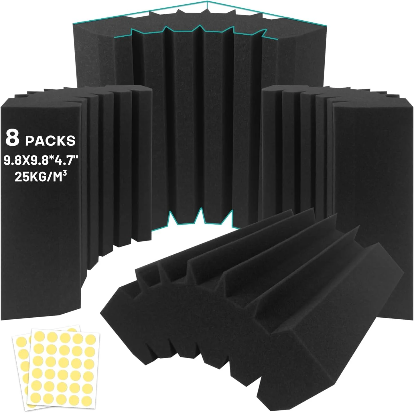 بسته 8 عددی - فوم آکوستیک گوشه ای Bass Traps، 25x25 * 12 سانتی متر فوم استودیویی گوشه ای Bass Traps مشکی، تراکم بالا و ضد حریق، پنل های آکوستیک Bass Traps برای بهبود آکوستیک استودیو ضبط