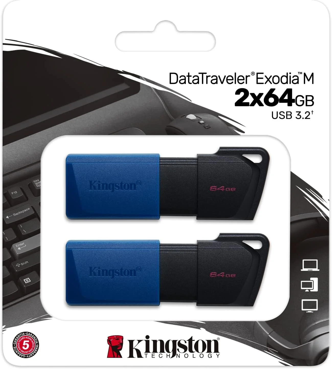 کینگستون DataTraveler Exodia M DTXM/64GB-2P دو عدد USB 3.2 Gen 1 - با درپوش متحرک در رنگ های مختلف کینگستون DataTraveler Exodia M DTXM/64GB-2P دو عدد USB 3.2 Gen 1 - با درپوش متحرک در رنگ های مختلف