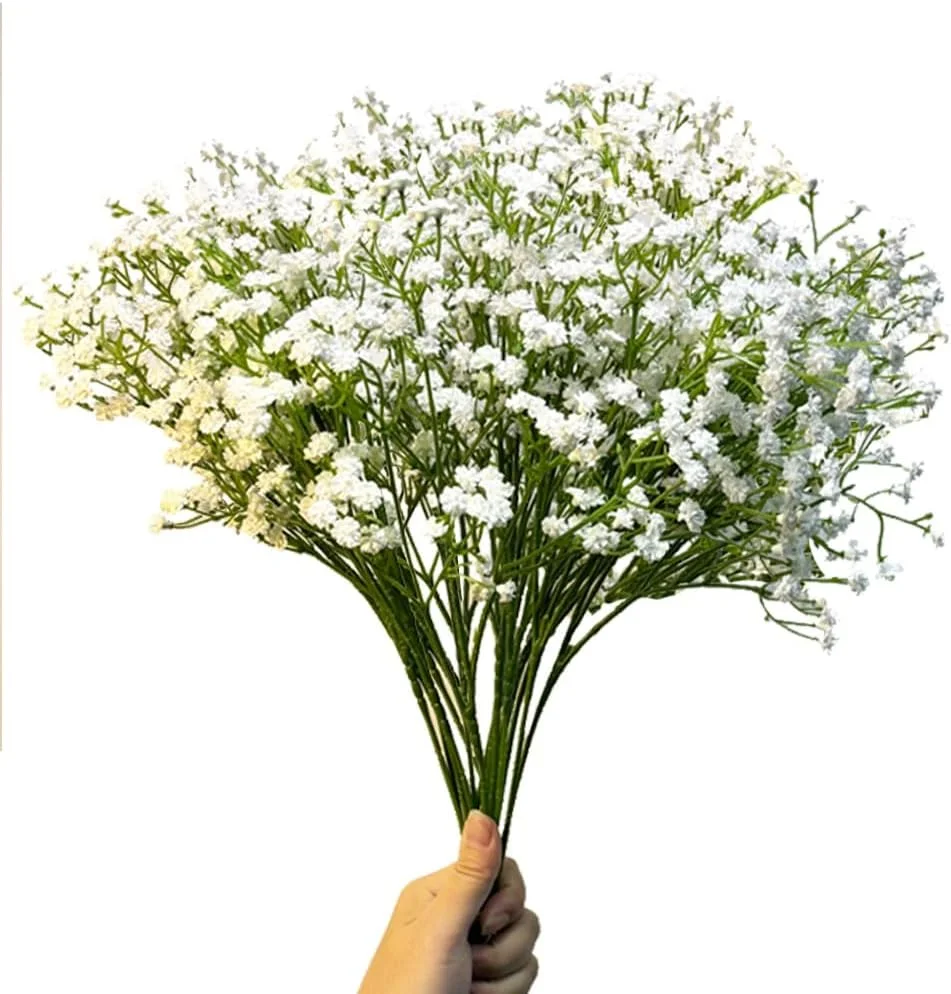 آرت جوی 16 شاخه گل مصنوعی، دسته گل نفس کودک، گل عروس 50 سانتی‌متری، دسته گل ستاره‌ای آبی رنگ مصنوعی برای دسته گل عروسی، دکوراسیون منزل (سفید)