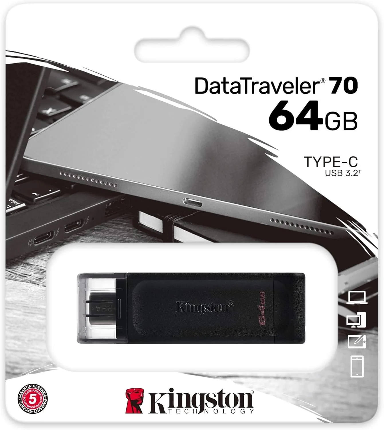 فلش مموری USB کینگستون DataTraveler 70 با ظرفیت 64 گیگابایت، USB Type-C 3.2 Gen 1 (3.1 Gen 1)، رنگ مشکی فلش مموری USB کینگستون DataTraveler 70 با ظرفیت 64 گیگابایت، USB Type-C 3.2 Gen 1 (3.1 Gen 1)، رنگ مشکی