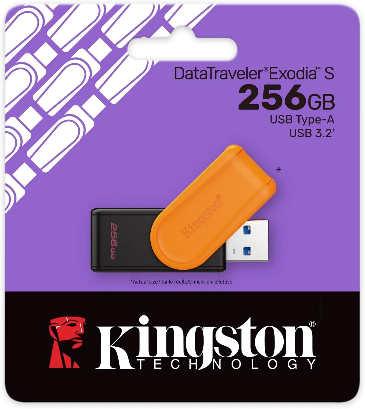 فلش مموری USB کینگستون DataTraveler Exodia S - ظرفیت 256 گیگابایت - USB 3.2 Gen 1 - USB Type A - مشکی/نارنجی - DTXS/256GB