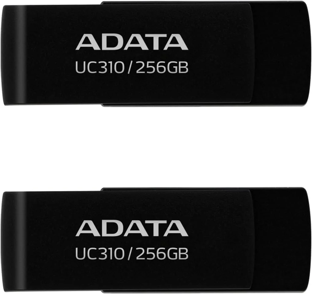 فلش مموری 256 گیگابایتی ای دیتا UV310 USB 3.2 Gen1 چرخشی بدون درپوش، مشکی، بسته 2 عددی (UC310-256G-RBK_2PK)