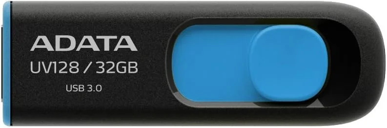 فلش مموری ای دیتا UV128 با ظرفیت 32 گیگابایت USB3.1، مشکی/آبی فلش مموری ای دیتا UV128 با ظرفیت 32 گیگابایت USB3.1، مشکی/آبی
