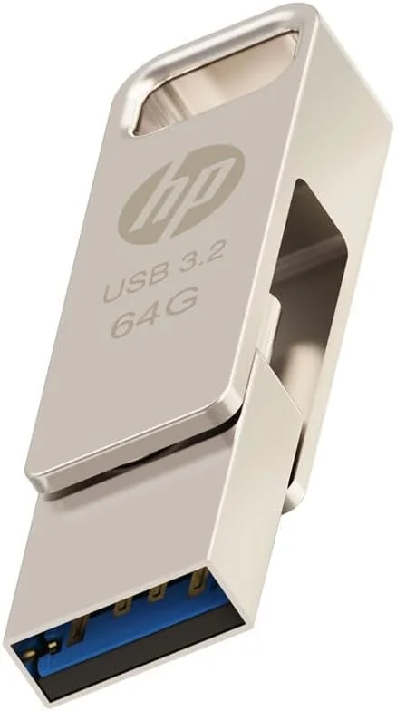 فلش مموری فلزی دوگانه HP مدل x206c با ظرفیت 64 گیگابایت، USB 3.2 Type-C/Type-A فلش مموری فلزی دوگانه HP مدل x206c با ظرفیت 64 گیگابایت، USB 3.2 Type-C/Type-A